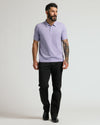 Male model in Heather Dark Orchid Short Sleeve Polo.