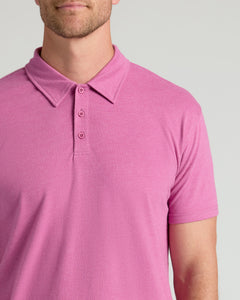 True ClassicHeather Magenta Classic Polo with short sleeves and three-button placket.