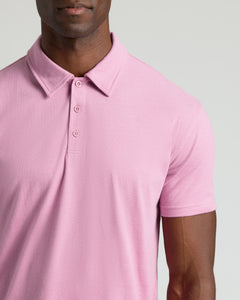 True ClassicHeather Mauve Classic Polo with collar and three-button placket close-up.