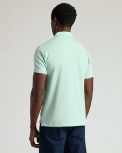 True ClassicHeather Mist Short Sleeve Polo, back view, showcasing fit and style.