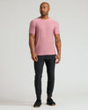 Model wearing Quartz Rose Active Crew Neck Tee with black joggers.