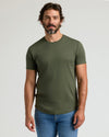 Man wearing All Grove Pima Cotton Blend Curved Hem Crew T-shirt.