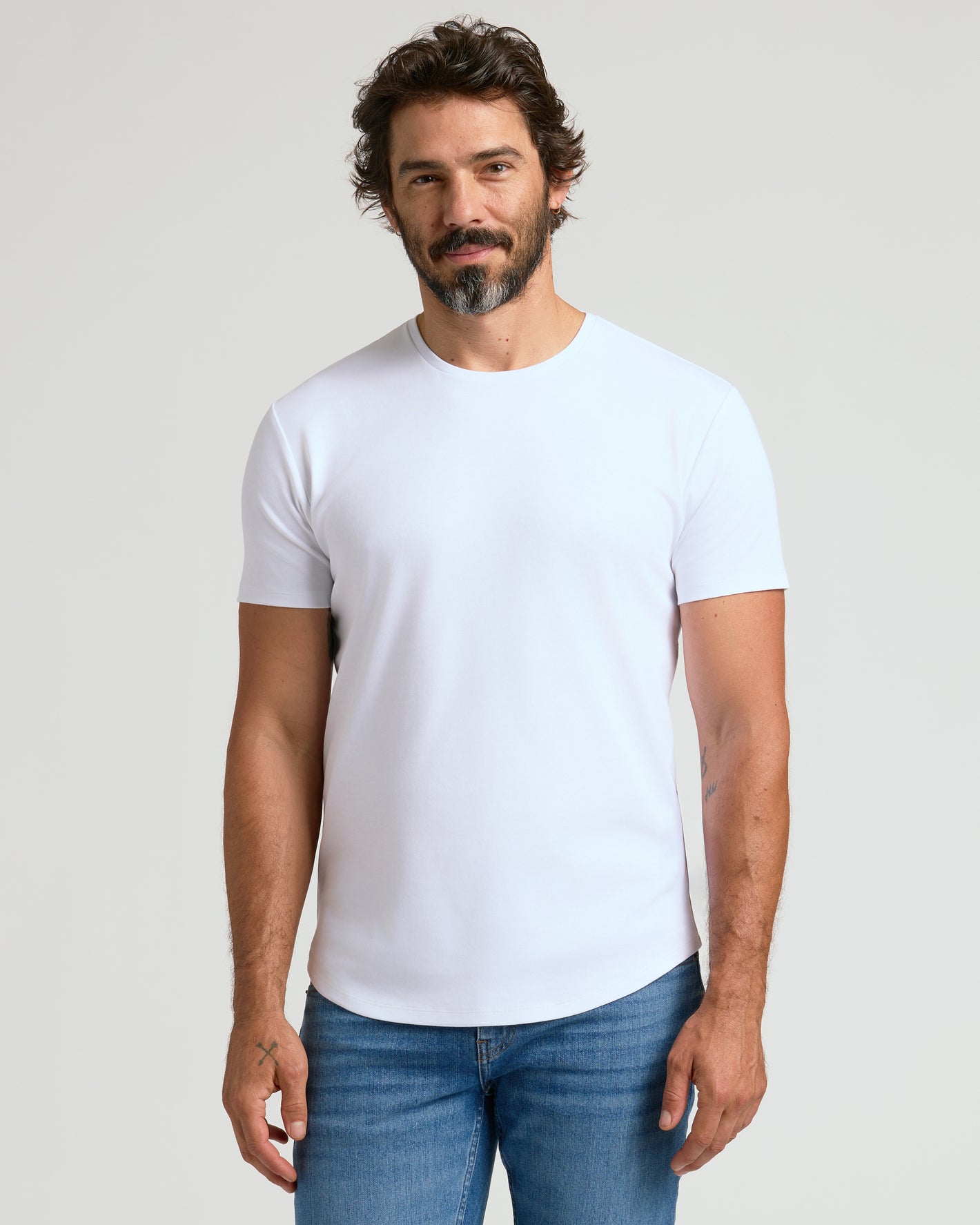 Man in White Premium Pima Crew Curved Hem T-shirt.