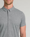 Heather Gray Short Sleeve Comfort Knit Shirt on man, showing collar and placket.