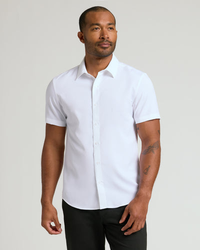 All White Short Sleeve Performance Dress Shirt 2-Pack