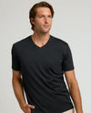 Man modeling Black Premium Pima V-Neck T-shirt.