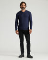 Man wearing Black & Navy Dressy V-Neck Sweater 2-Pack.