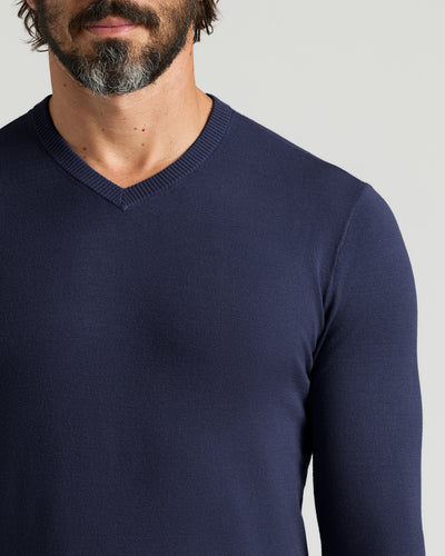 Dressy V-Neck Sweater - Navy