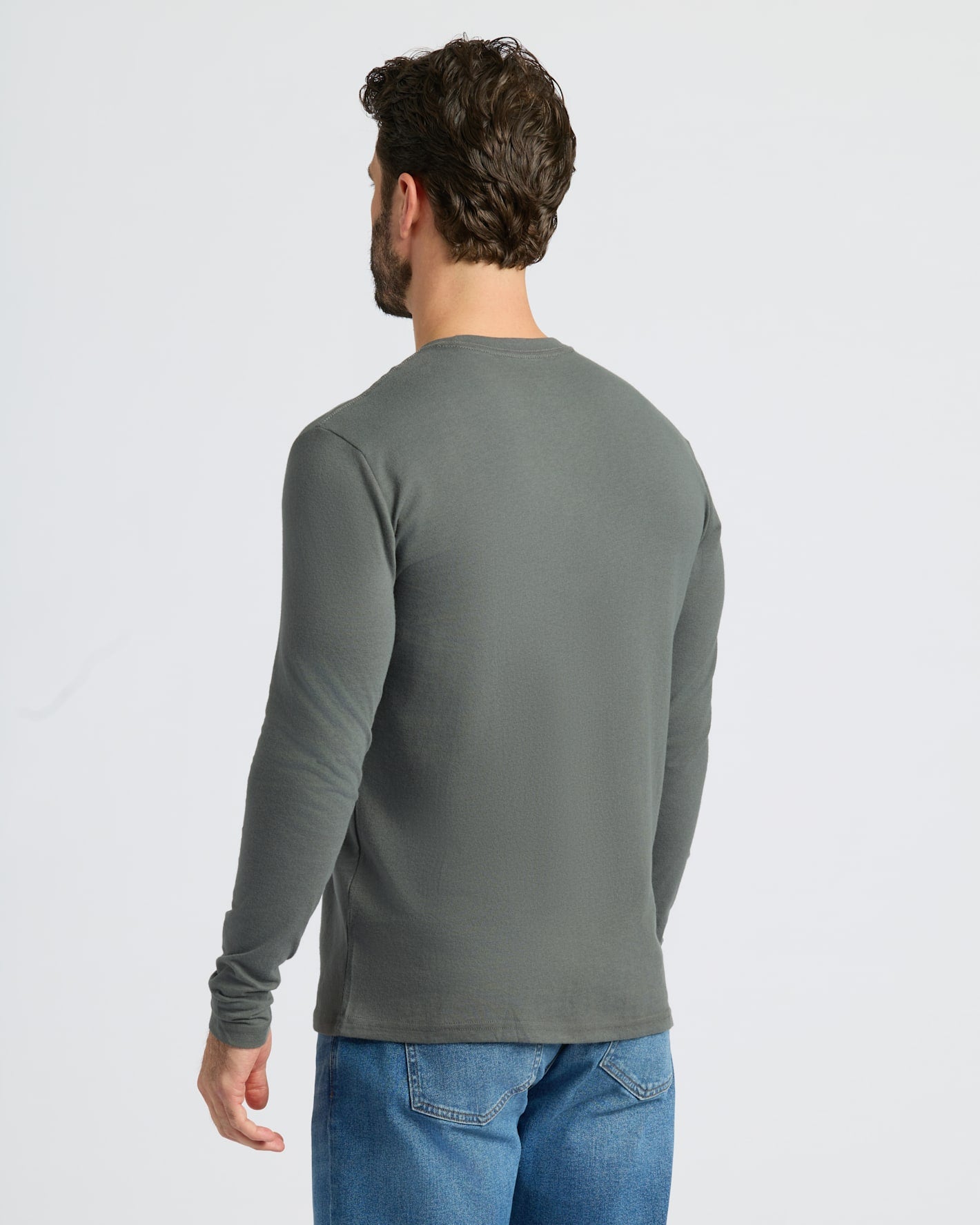 Back view of man in Classic Long Sleeve Crew Neck 3-Pack.