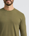 Man in olive Classic Long Sleeve Crew Neck T-shirt.