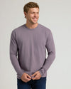 Young man in lavender Seasonal Classic Long Sleeve Crew.