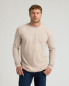 Heather Truffle Classic Long Sleeve Crew Neck on model with neutral expression.