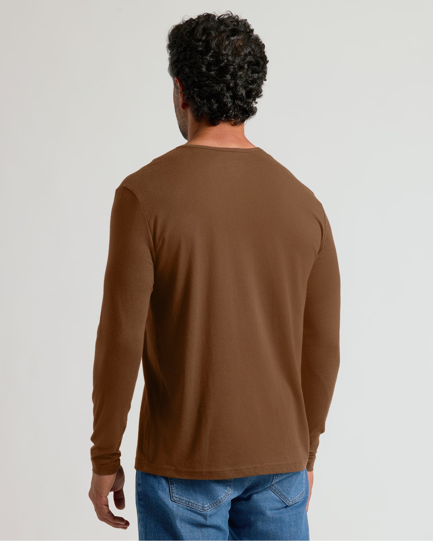 Back view of Sepiawood Classic Long Sleeve Henley on man.