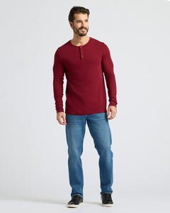 True ClassicDark Maroon Waffle Long Sleeve Henley 3-Pack worn by bearded man.