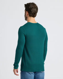True ClassicBack view of Deep Emerald Waffle Long Sleeve Henley.