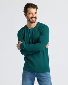 True ClassicMan wearing Deep Emerald Waffle Long Sleeve Henley.