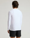 Man in white Active Long Sleeve Crew shirt, facing away.