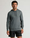 Charcoal Heather Active Comfort Pullover Hoodie on man, relaxed pose.