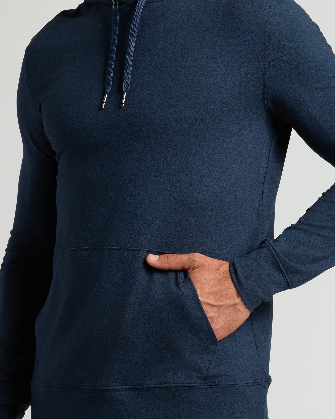Heather Navy Active Comfort Pullover Hoodie with drawstrings, kangaroo pocket.