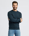 Man wearing the Navy Fleece French Terry Pullover Crew Neck.