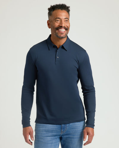 Premium Pima Long Sleeve Polo - Navy
