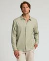 Mossy Oak Long Sleeve Linen Shirt styled on a young man.