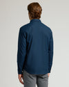 Back view of a man wearing Navy Long Sleeve Linen Shirt.