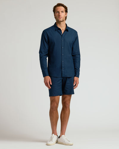 Linen Long Sleeve Shirt - Navy