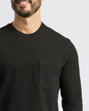 Black & Navy Heavyweight Long Sleeve Pocket Crew, shown in black.