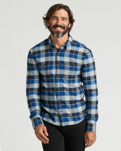 Long Sleeve Flannel Shirts 3-Pack worn by smiling man.