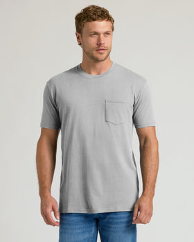 Light gray short-sleeve crew neck t-shirt with chest pocket.