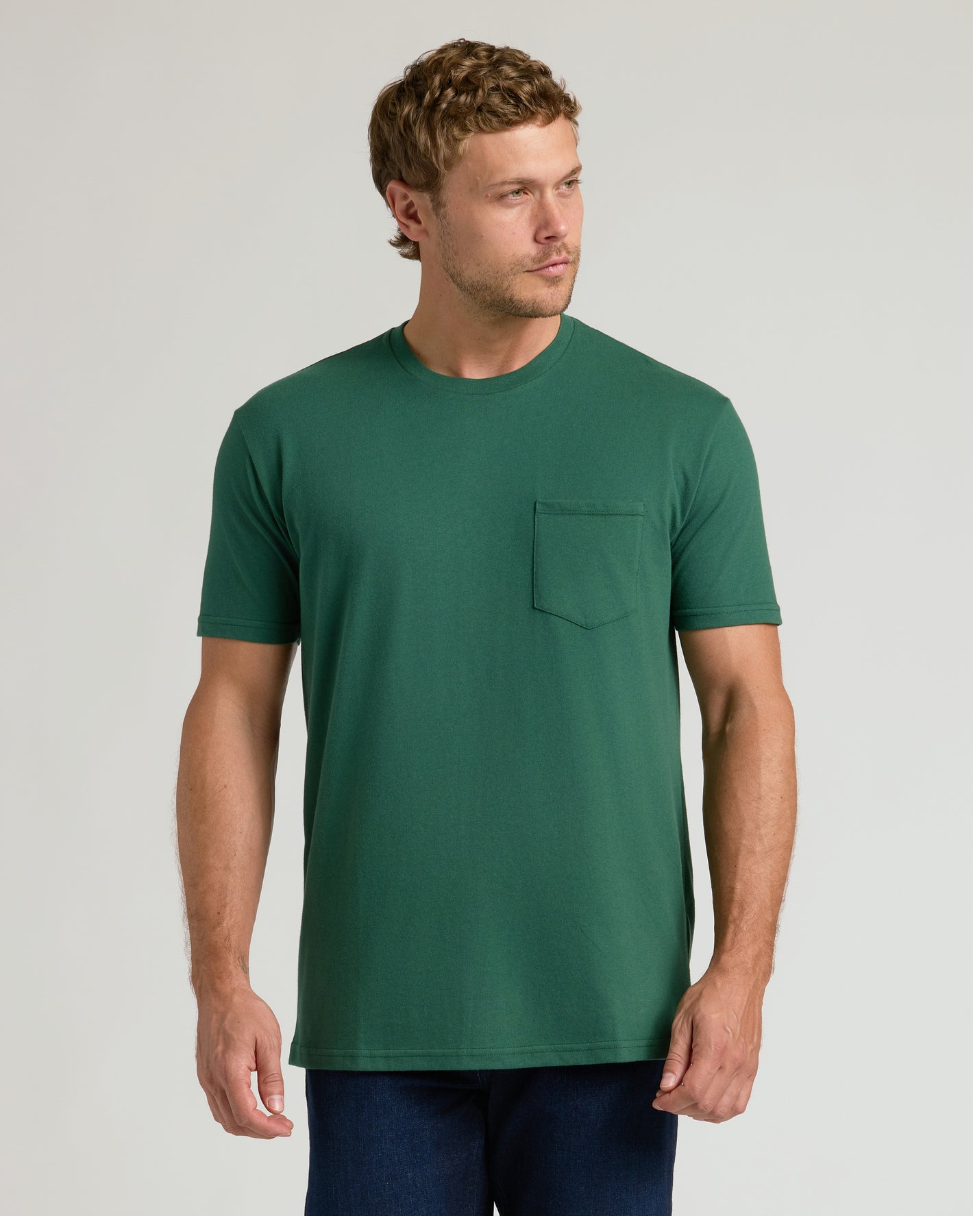 Balsam Pocket Crew Tee on male model, showcasing fit and style.