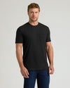 Black crew neck t-shirt with left chest pocket, short sleeves, regular fit.
