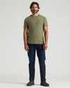 Military Green Heavyweight Pocket Crew on man with jeans and boots.