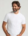 White Heavyweight Pocket Crew on smiling man, showcasing durable, soft, structured design.
