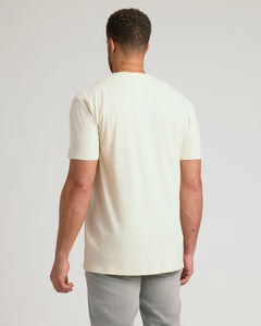 True ClassicMan wearing Alabaster Tall Straight Hem Crew Neck T-Shirt, back view.