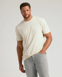 True ClassicAlabaster Tall Straight Hem Crew Neck T-Shirt worn by a man.