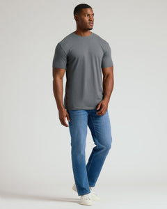 True ClassicModel wearing Carbon Tall Straight Hem Crew Neck T-Shirt with jeans.