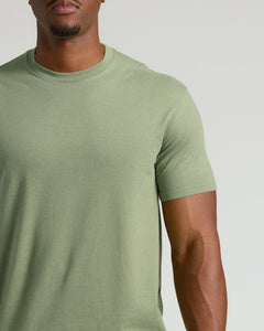 True ClassicDark Heather Bay Green Tall Straight Hem Crew Neck T-shirt worn by male model.