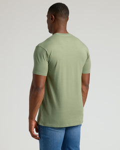 True ClassicBack view of man in Dark Heather Bay Green Tall Straight Hem Crew Neck T-Shirt.