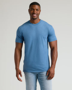 True ClassicDark Heather Blue Lake Tall Straight Hem Crew Neck T-Shirt on male model.