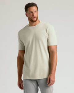True ClassicClassic Tall Straight Hem Crew Neck T-Shirt modeled in pale green.