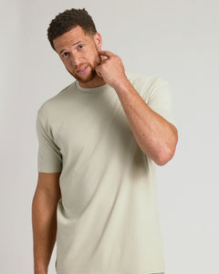 True ClassicMan wearing Dark Heather Graystone Tall Straight Hem Crew Neck T-Shirt.