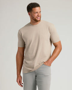 True ClassicHeather Fennel Tall Straight Hem Crew Neck T-Shirt worn by male model.