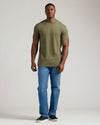 Heather Military Green Tall Straight Hem Crew Neck T-Shirt on model.