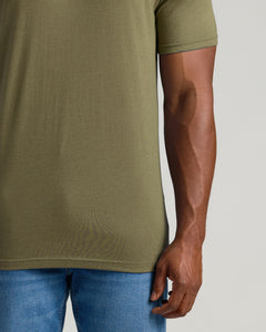 True ClassicHeather Military Green Tall Straight Hem Crew Neck T-Shirt, mid-section view.