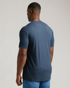 True ClassicHeather Navy Tall Straight Hem Crew Neck T-Shirt on man, back view.