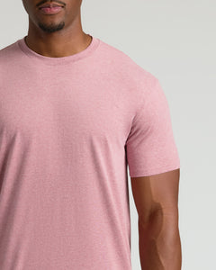 True ClassicLight Heather Boysenberry Tall Crew Neck T-Shirt with short sleeves on man.