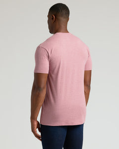 True ClassicBack view of man wearing Light Heather Boysenberry Tall Straight Hem Crew Neck T-Shirt.