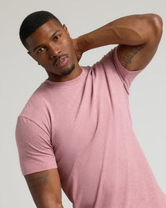 True ClassicMan wearing Light Heather Boysenberry Tall Straight Hem Crew Neck T-Shirt.